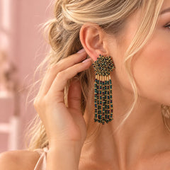 Arete Capullo Largos Tejidos en Mostacilla Verde visos Dorado Creer - Bambú Rosa Joyas y Accesorios 