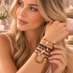 Set Pulseras x 7 Dije San Benito Dorada Tejida Creer