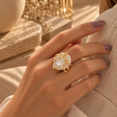 Anillo Ramada Dorado Perla Redonda Esplendor