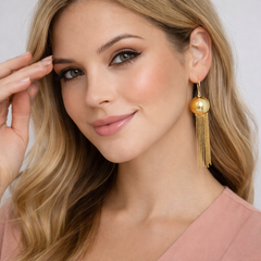 Aretes Gancho Esferas Cadenas Musa Dorados - Bambú Rosa Joyas y Accesorios 