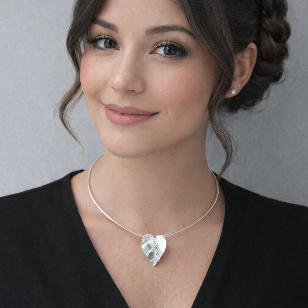 Collar Maxi Aro Dije Flor Perla Anturio Plateado - Bambú Rosa Joyas y Accesorios 