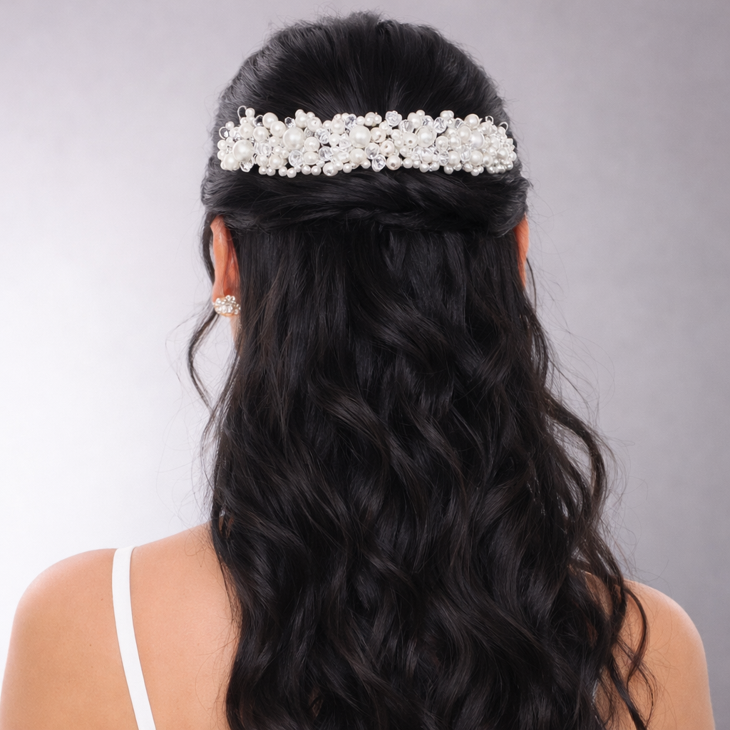 Tiara Perlas Y Cristales Dorada - Bambú Rosa Joyas y Accesorios 