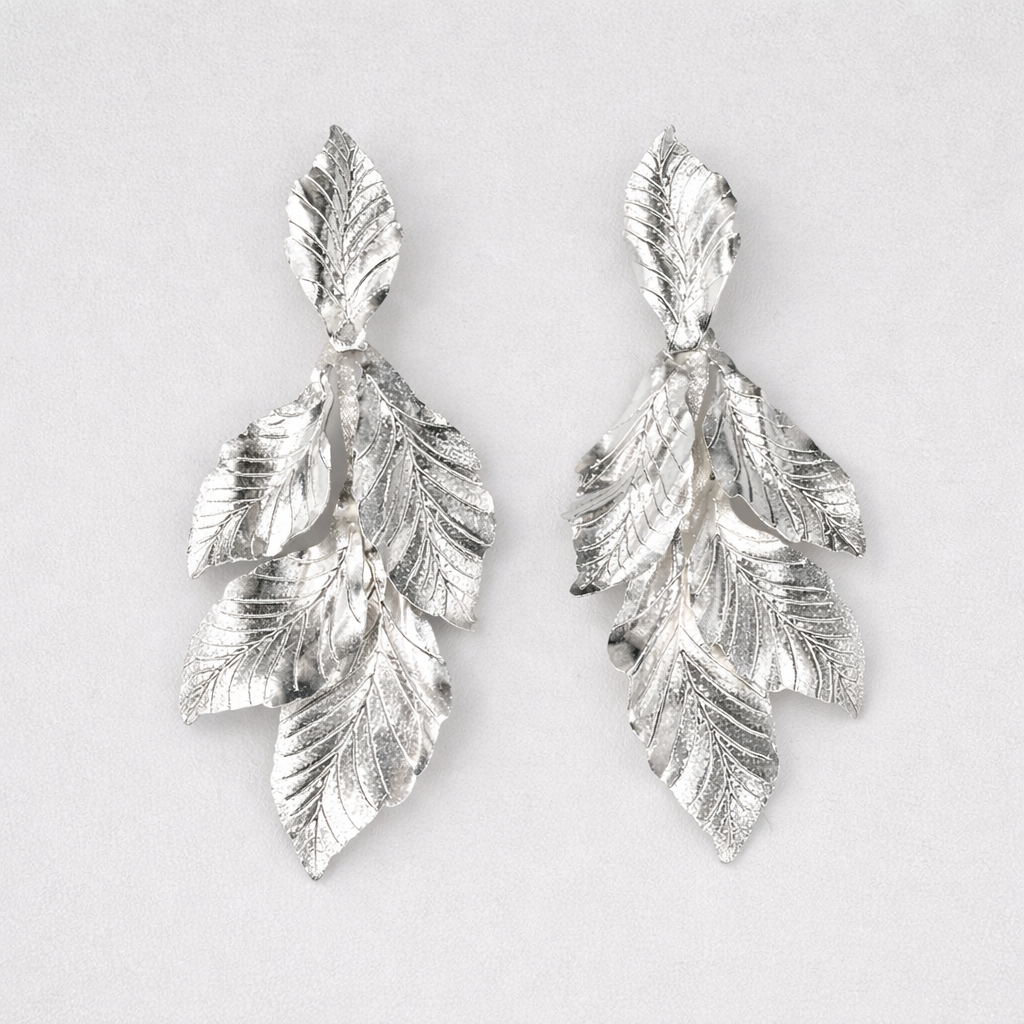 Aretes Plateados Hoja Verano - Bambú Rosa Joyas y Accesorios 