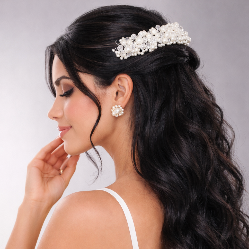 Tiara Perlas Y Cristales Dorada - Bambú Rosa Joyas y Accesorios 