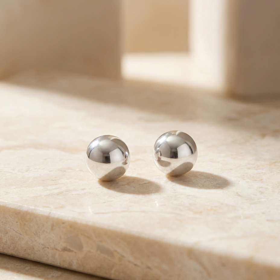 Aretes Topos Bola Plateados - Bambú Rosa Joyas y Accesorios 
