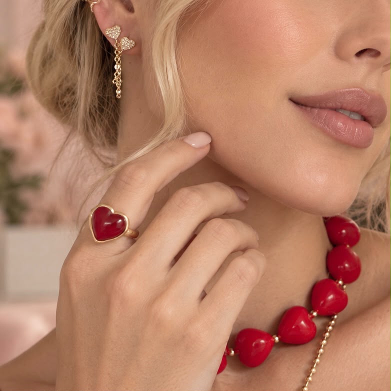 Anillo Maxi Corazón Abaco Vino Dorado Amore