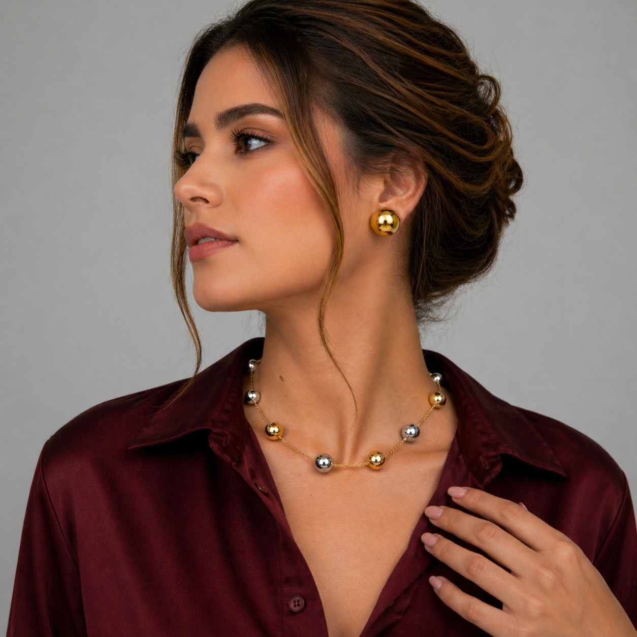 Collar Balines Dorado-Plateado - Bambú Rosa Joyas y Accesorios 