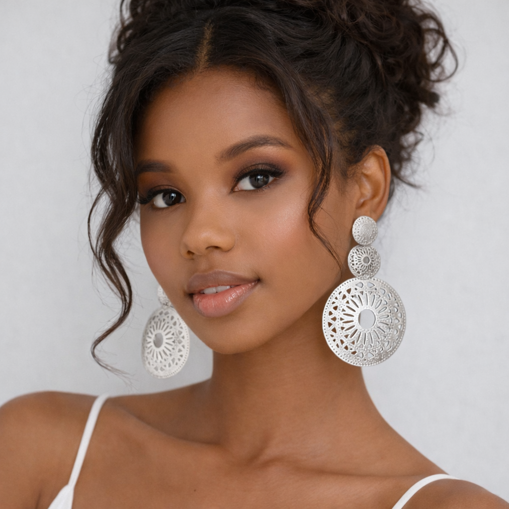 Aretes Bolas Semillas Triple Plateado - Bambú Rosa Joyas y Accesorios 