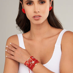 Pulsera Chaquiras Roja - Bambú Rosa Joyas y Accesorios 